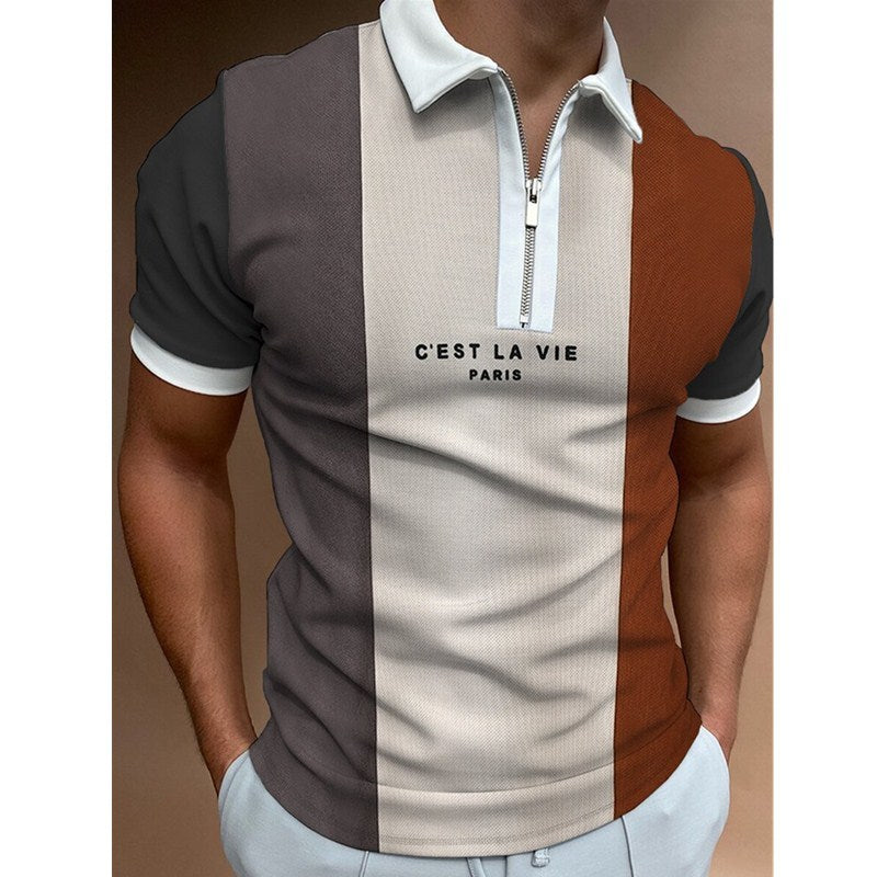 Men's POLO Shirt Striped Printed Short Sleeve T-Shirt Lapel Shirt - FlexFinds