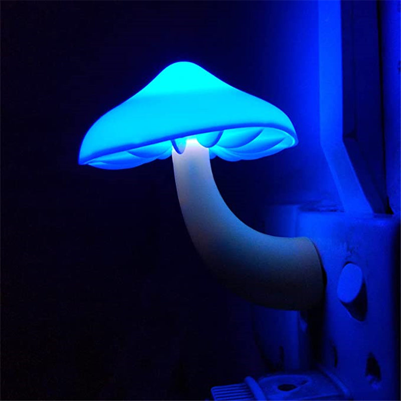 LED Night Light Mushroom Wall Socket Lamp EU US Plug Warm White Light-control Sensor Bedroom Light Home Decoration - FlexFinds