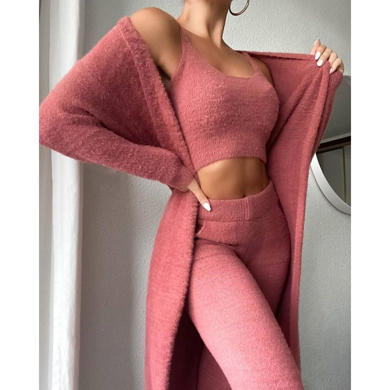 Cozy Pajama Set, 3 Piece Lounge Set, Cute Loungewear, Warm Suit Sets, Matching Set, Lounge Set, 3 Piece Pant Sets, Women Winter Dress - FlexFinds