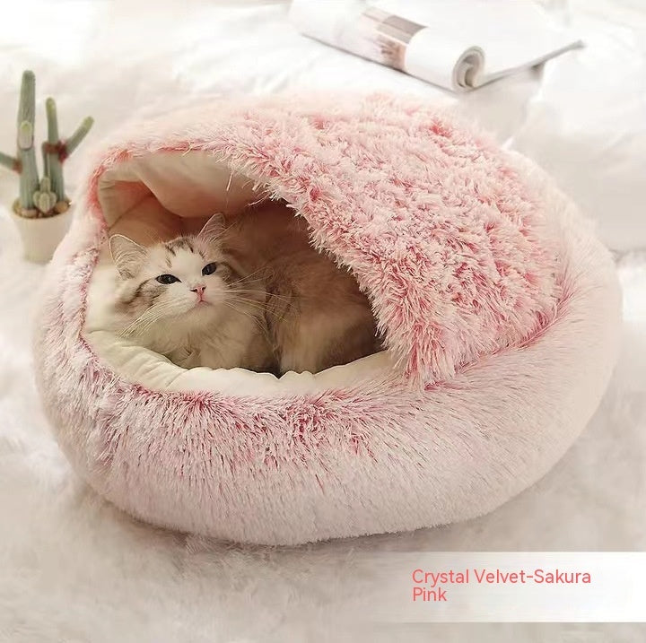 2 In 1 Dog And Cat Bed Pet Winter Bed Round Plush Warm Bed House Soft Long Plush Pets Bed Pet Products - FlexFinds