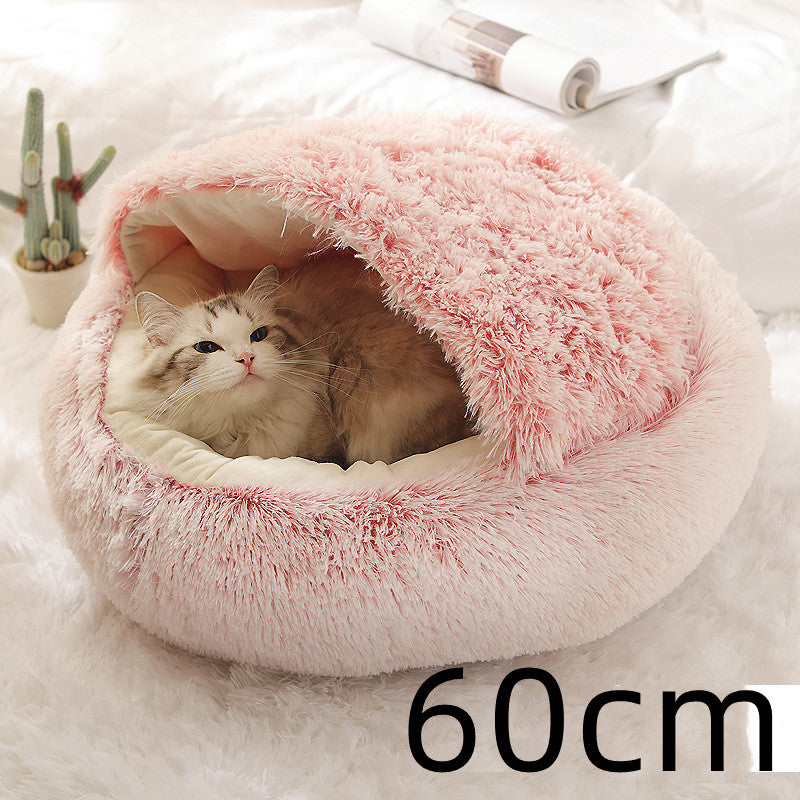 2 In 1 Dog And Cat Bed Pet Winter Bed Round Plush Warm Bed House Soft Long Plush Pets Bed Pet Products - FlexFinds