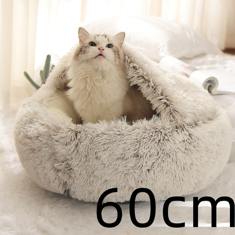 2 In 1 Dog And Cat Bed Pet Winter Bed Round Plush Warm Bed House Soft Long Plush Pets Bed Pet Products - FlexFinds