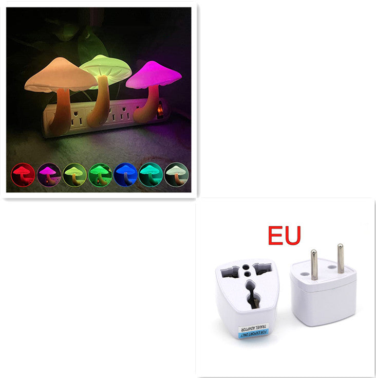 LED Night Light Mushroom Wall Socket Lamp EU US Plug Warm White Light-control Sensor Bedroom Light Home Decoration - FlexFinds