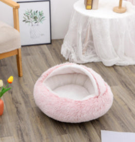 2 In 1 Dog And Cat Bed Pet Winter Bed Round Plush Warm Bed House Soft Long Plush Pets Bed Pet Products - FlexFinds