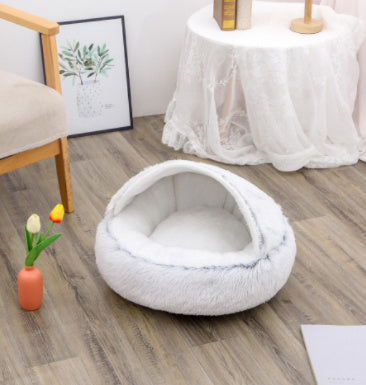 2 In 1 Dog And Cat Bed Pet Winter Bed Round Plush Warm Bed House Soft Long Plush Pets Bed Pet Products - FlexFinds