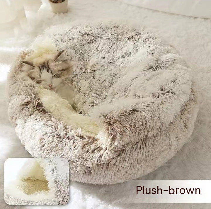 2 In 1 Dog And Cat Bed Pet Winter Bed Round Plush Warm Bed House Soft Long Plush Pets Bed Pet Products - FlexFinds