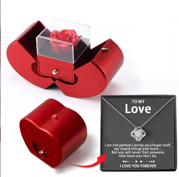 Fashion Jewelry Box Red Apple Christmas Gift Necklace Eternal Rose For Girl Mother's Day Valentine's Day Gifts With Artificial Flower Rose Flower Jewelry Box - FlexFinds