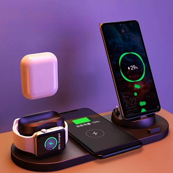 Wireless Charger For IPhone Fast Charger For Phone Fast Charging Pad For Phone Watch 6 In 1 Charging Dock Station - FlexFinds